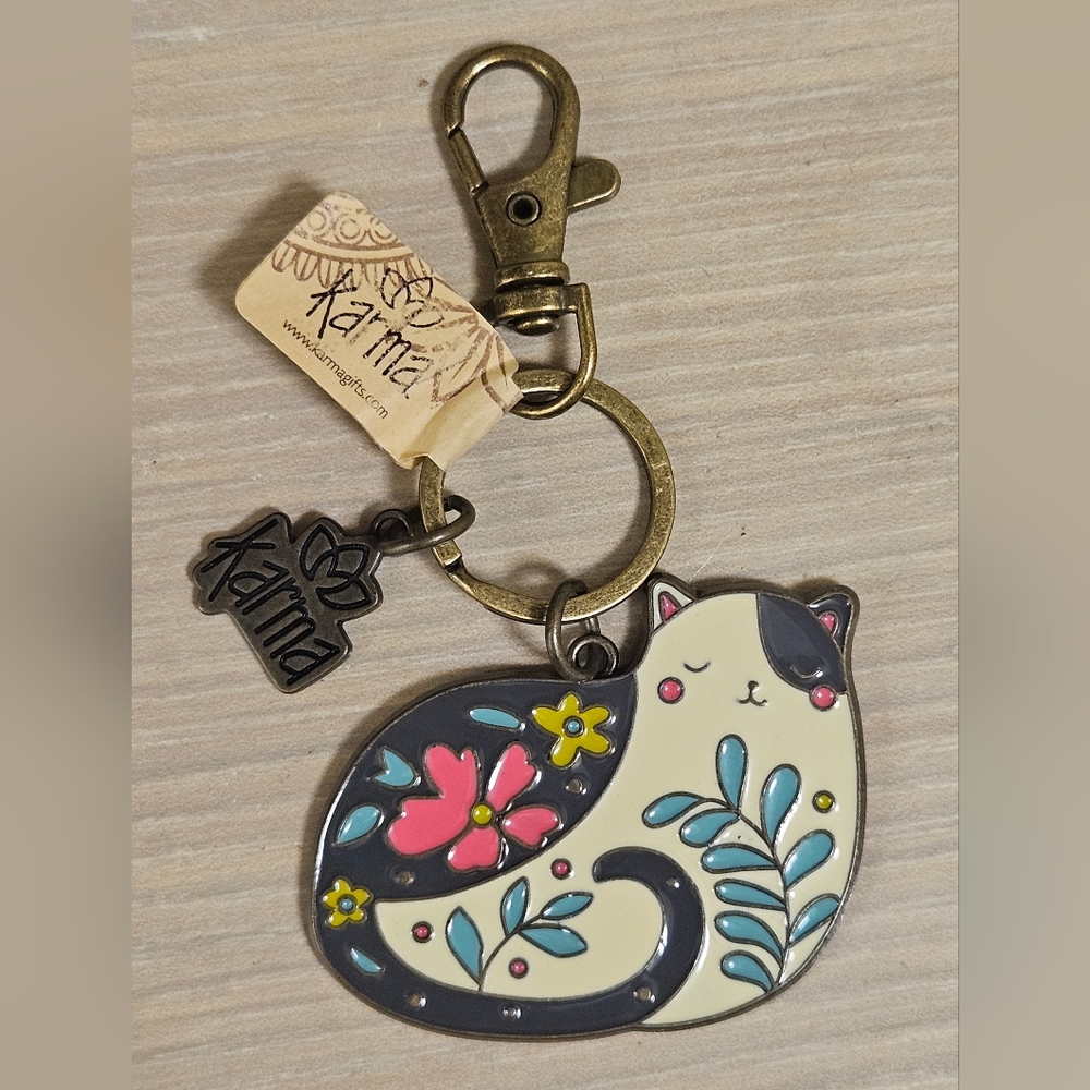Karma Enamel  Keychain  Gifts Purse Bag Colorful Cat Brass